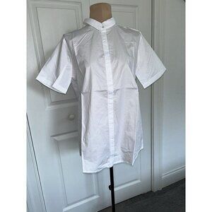 Grey Lab Short Sleeve Collard Button Up 100% Cotton White Blouse Shirt Top Sz S